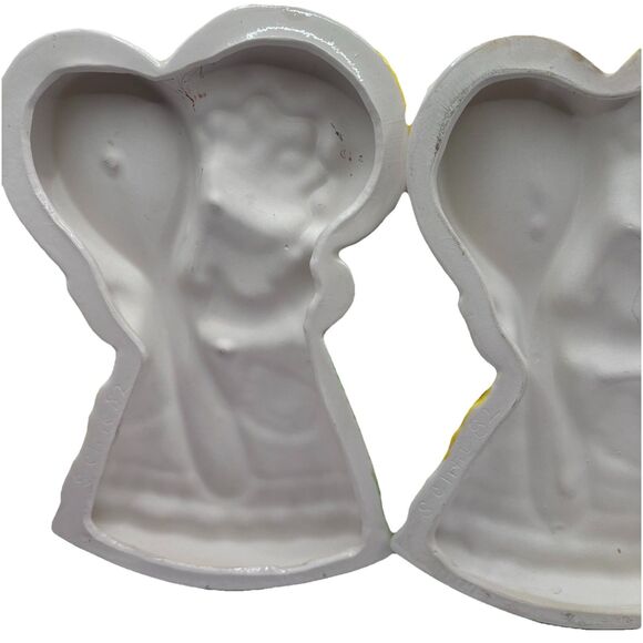 Vintage Burlap Rag Doll MCM Sittire Ceramic Spoon Rest Button Eye Yellow - Picture 8 of 9